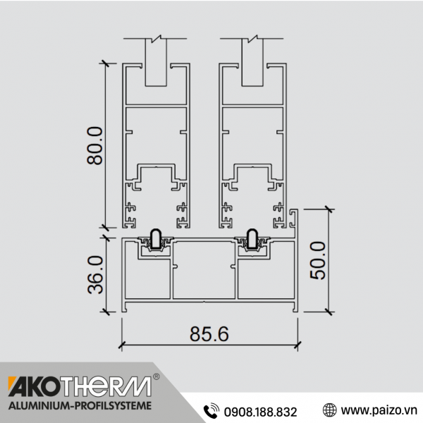 Cửa lùa slim Akotherm A80